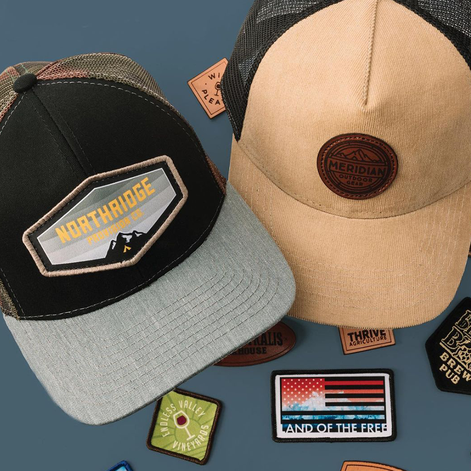 image of branded embroidered trucker hats produced in-house by custom logos