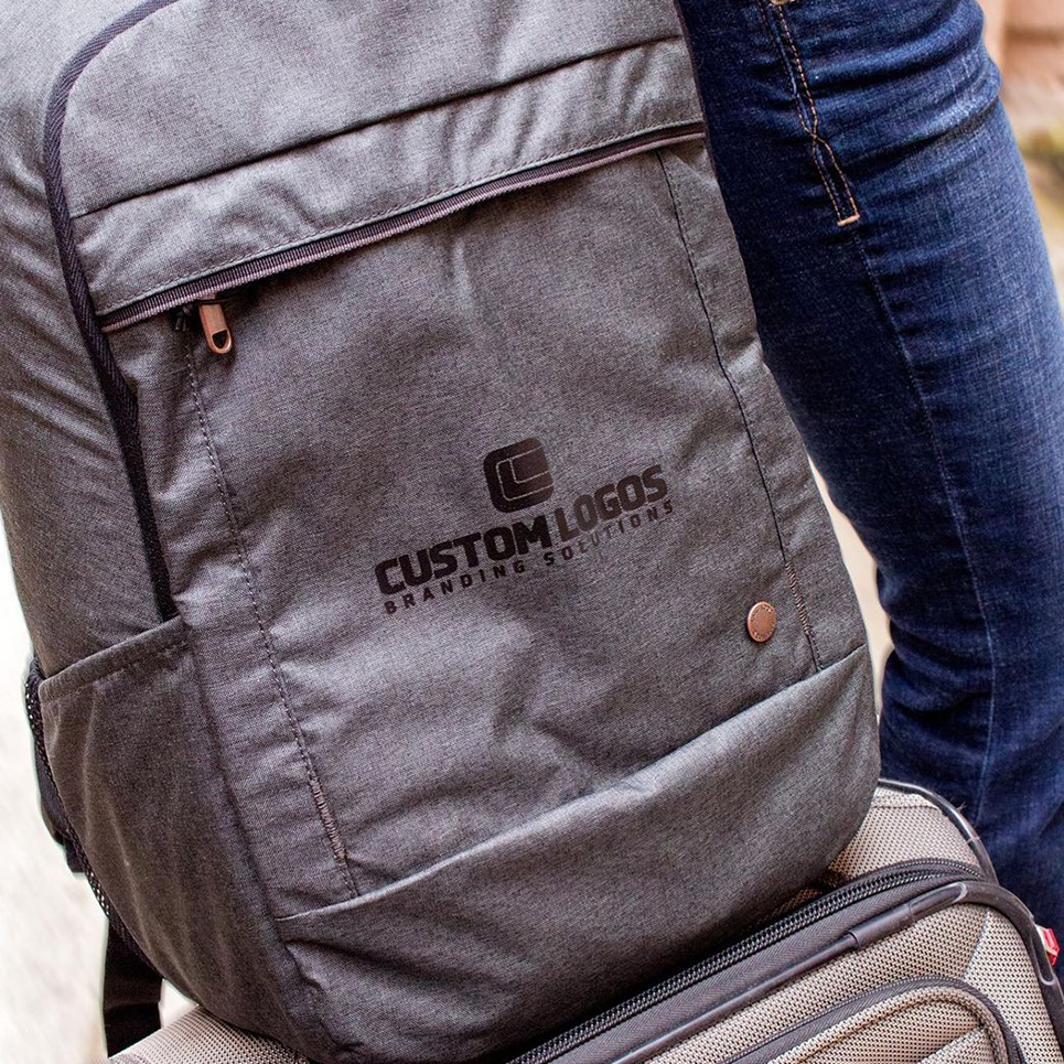 image of branded embroidered backpacks produced in-house by custom logos